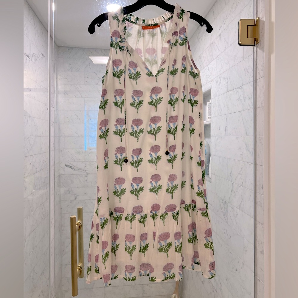 Oliphant lined Floral Sleeveless Dress - Cream and Purple